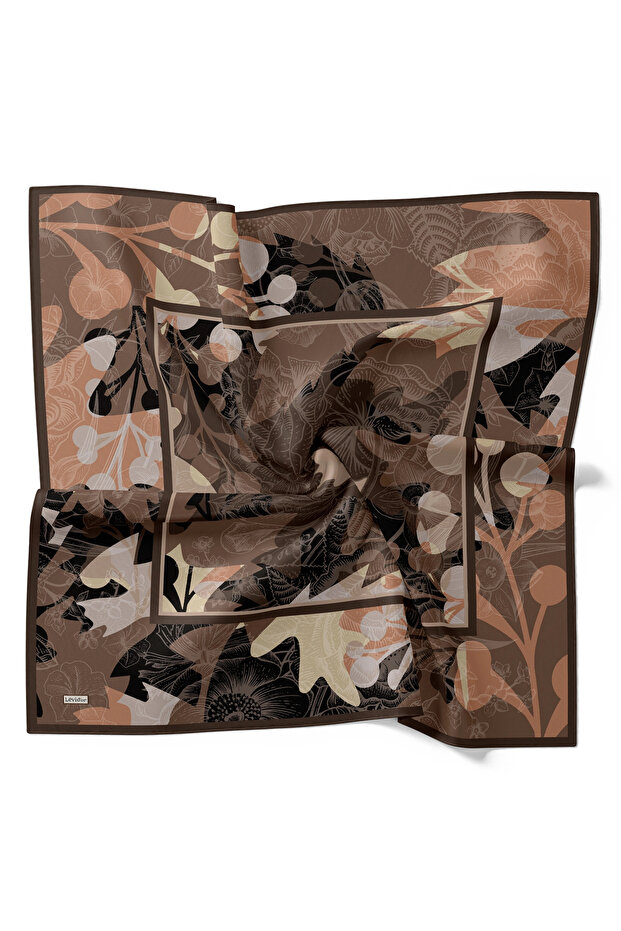 وشاح ملكي بنمط أوراق الشجر باللون البني - 2