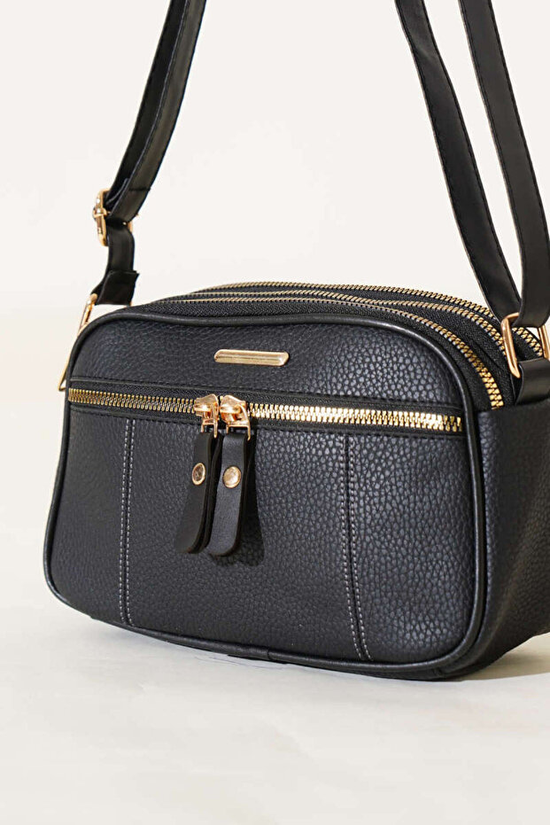 Women's 4 Compartment Faux Leather Medium Size Zipper Closure Handbag and Shoulder Bag