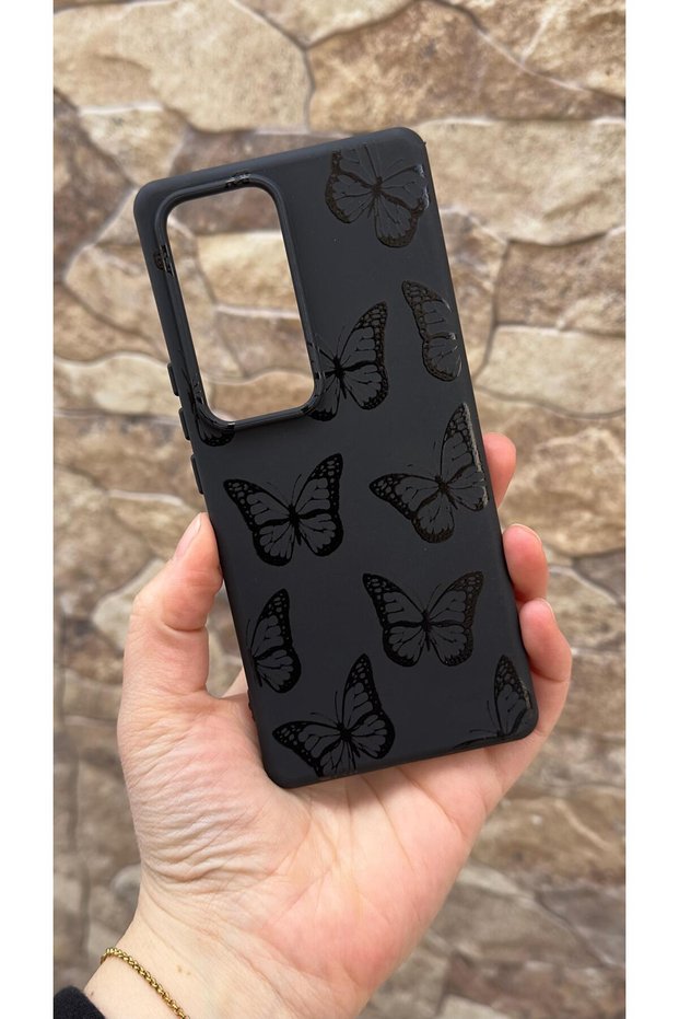 Vivo V30 Compatible Black Butterfly Patterned Silicone Shock-Absorbing Classic Protected Rubber Case