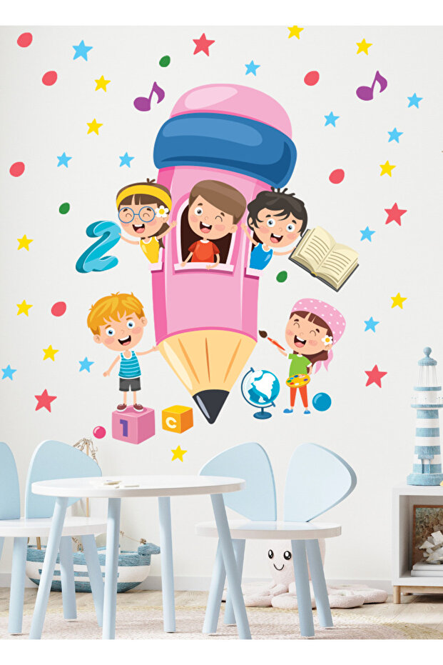 Giant Pink Pen Back to School Kindergarten Nursery Wall Decoration Sticker