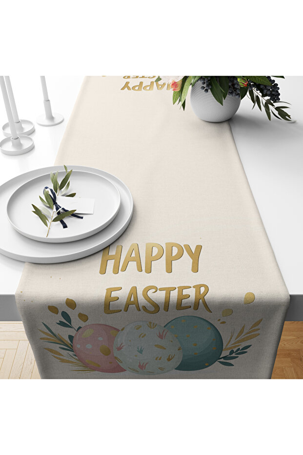 Digital Printed Runner - Egg Patterned - Easter - Happy Easter - 140x40 Cm - 1