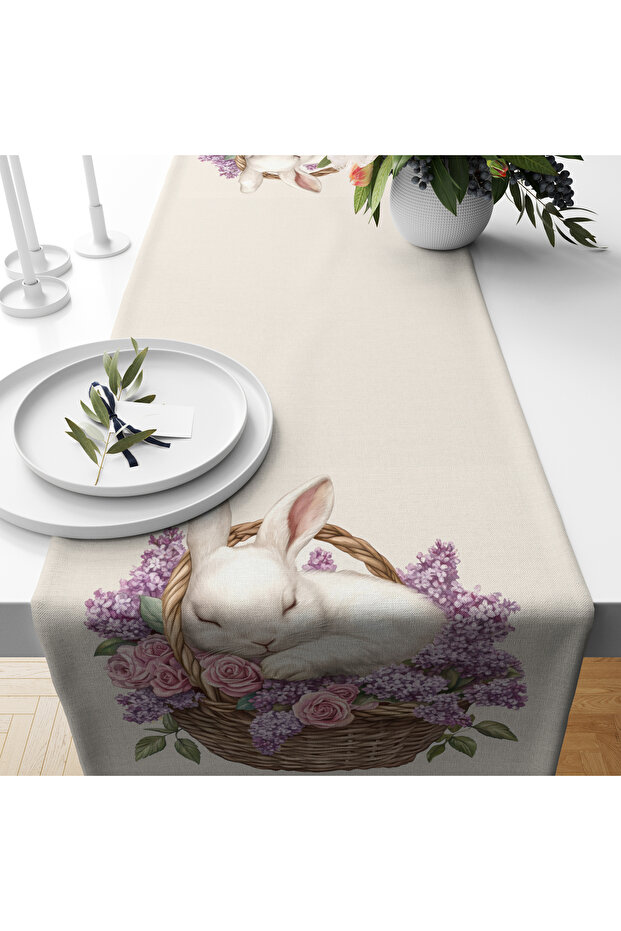 عداء مطبوع رقمي - نمط أرنب - عيد الفصح - عيد الفصح السعيد - 140x40 سم - 1