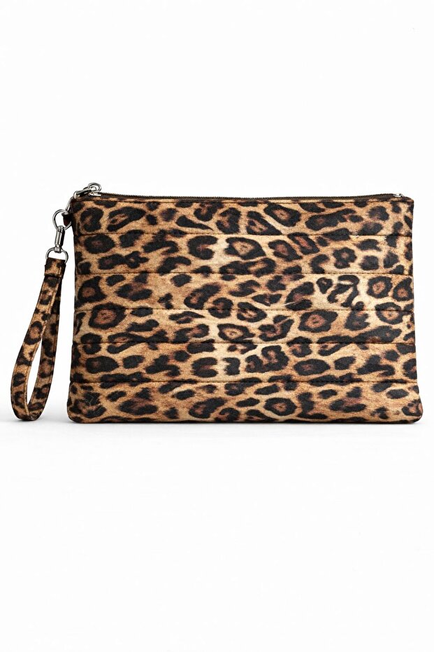 Leopard Printed Compartment Clutch Portfolio Compatible with Bag Tablets