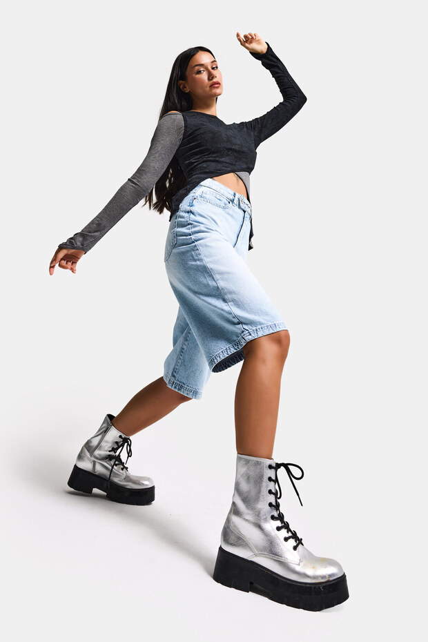 Kadın Ice 4s6-3 Maxi Boy Bermuda Kemer Detaylı Denim Şort - 3