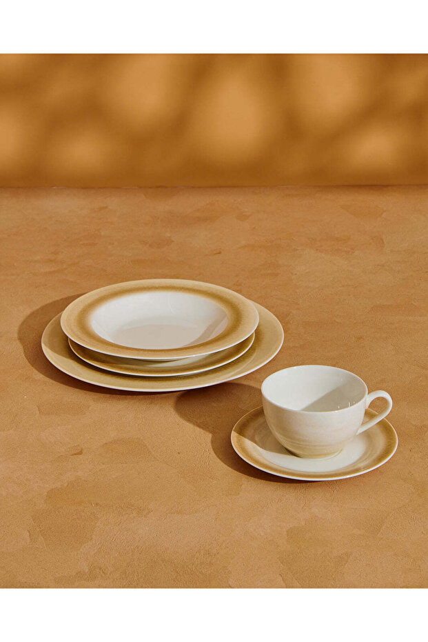 طقم عشاء مطبوع بتدرج لوني بيج (20 قطعة) - 7