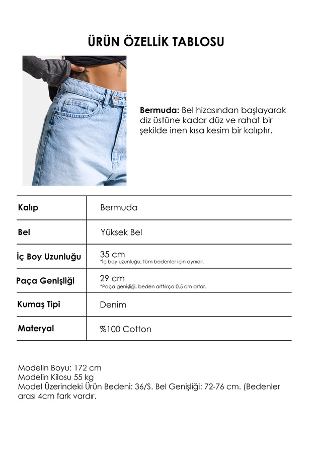 Kadın Ice 4s6-3 Maxi Boy Bermuda Kemer Detaylı Denim Şort - 6