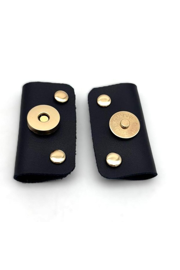 Black Faux Leather Piece Troc Magnetic Snap Fasteners with Light Gold Metal