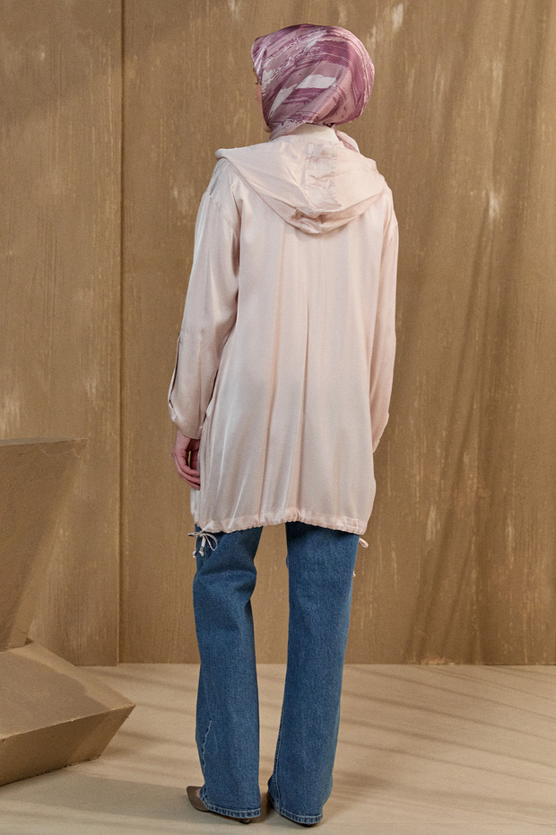 İşlemeli Floş Saten Tunik - 6