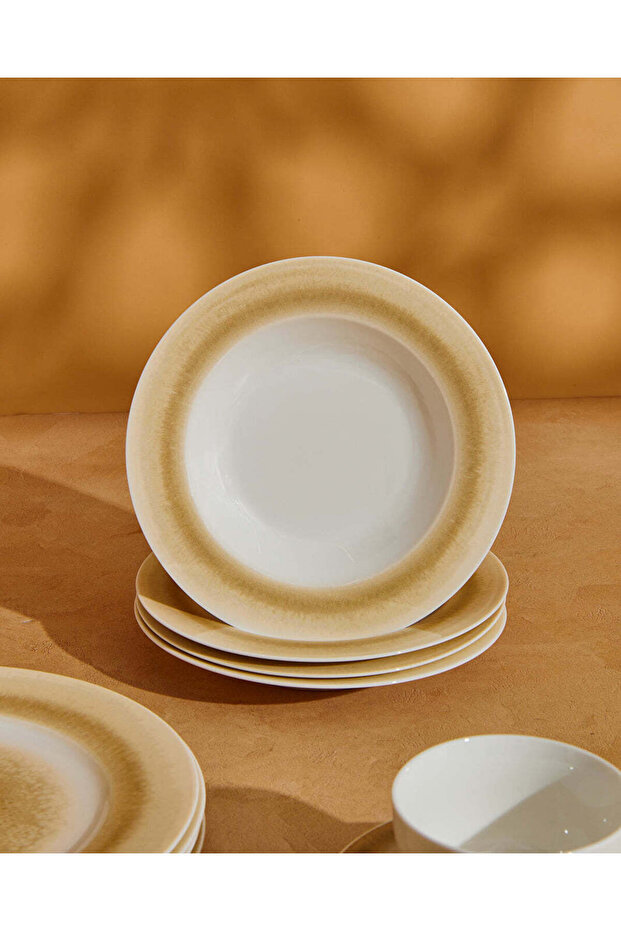 طقم عشاء مطبوع بتدرج لوني بيج (20 قطعة) - 5