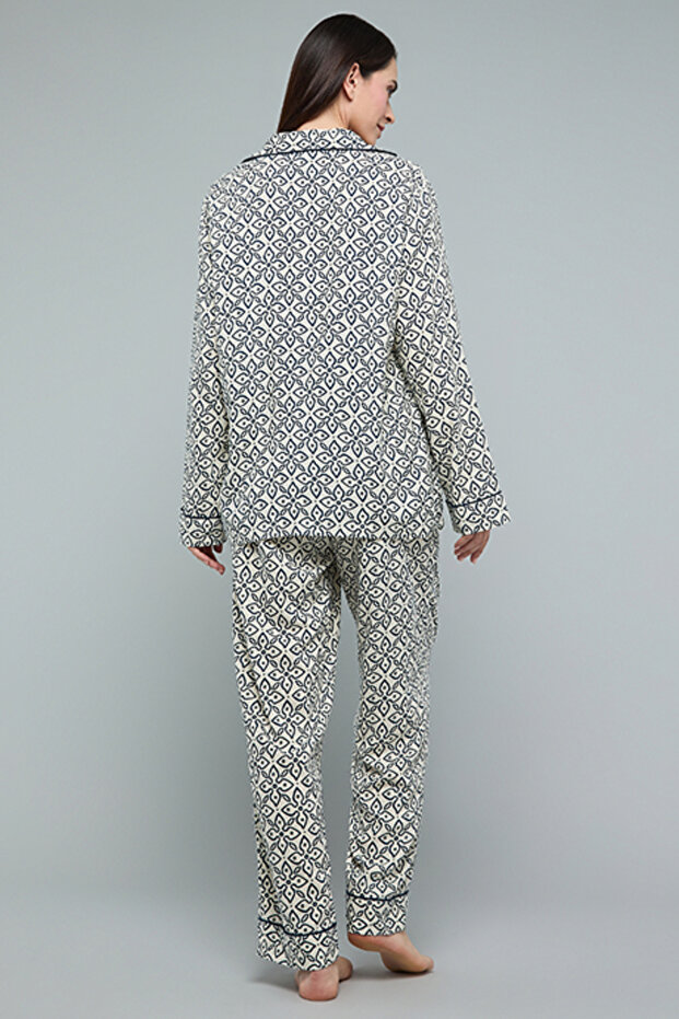 Patterned Lapel Collar Pyjama Set - 5