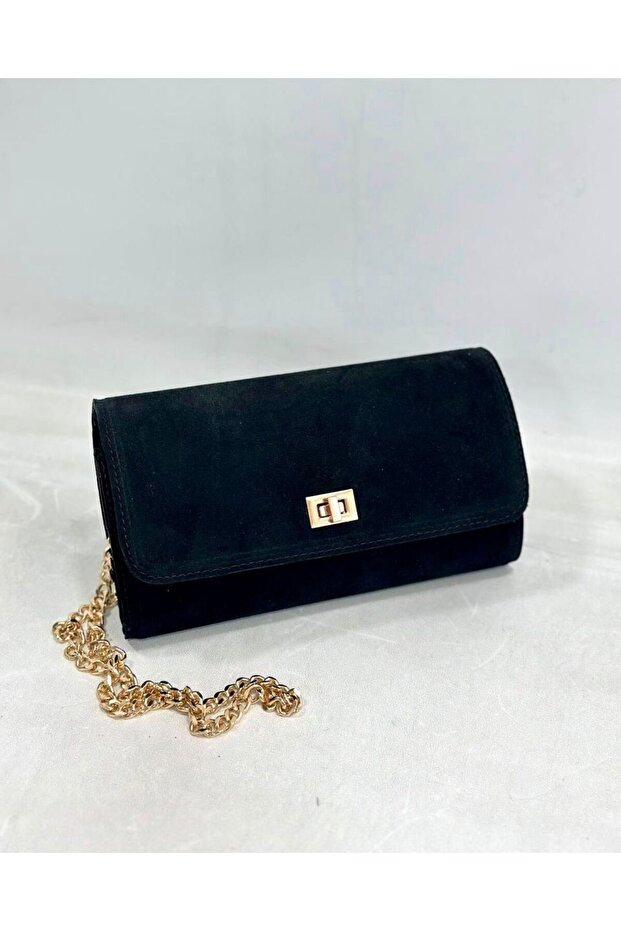 Women's baguette bag genuine suede shoulder bag with chain