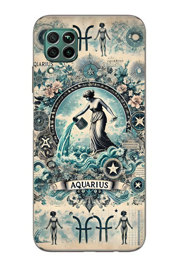 Huawei P40 Lite Compatible Aquarius Sign Patterned Transparent Phone Case