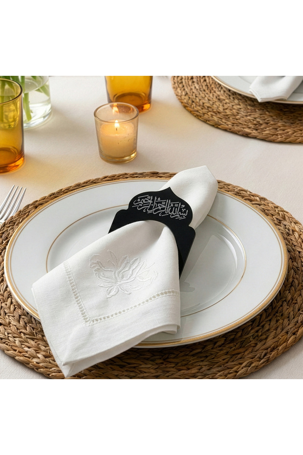 6-Piece Sülüs Basmala Written Dome Design Wooden Napkin Holder - Islamic Home Tableware Decoration