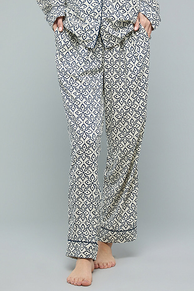 Patterned Lapel Collar Pyjama Set - 6