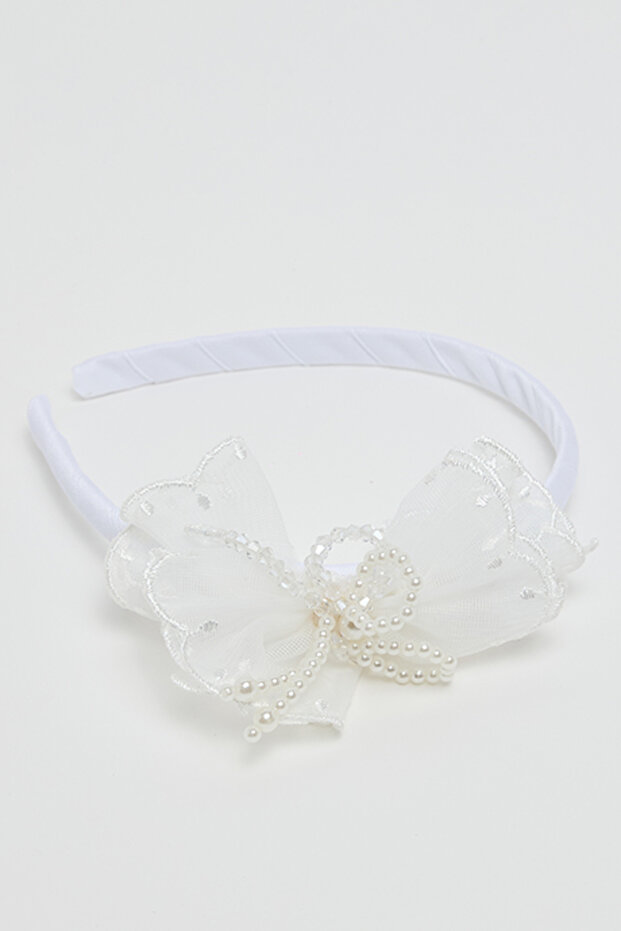 Girl's White Bow Headband