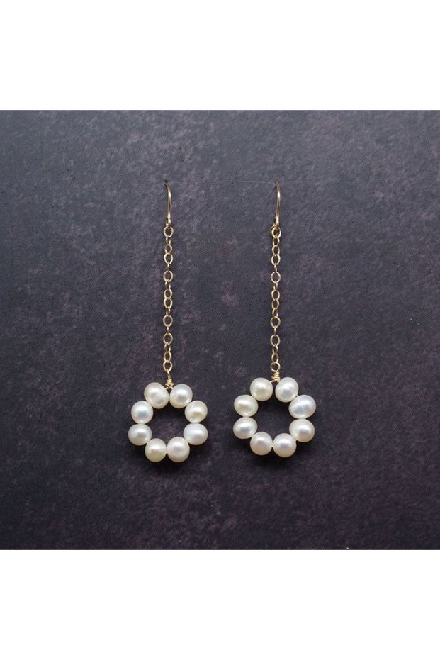 Gold Color Pearl Z Chain Detail Earrings Special Design