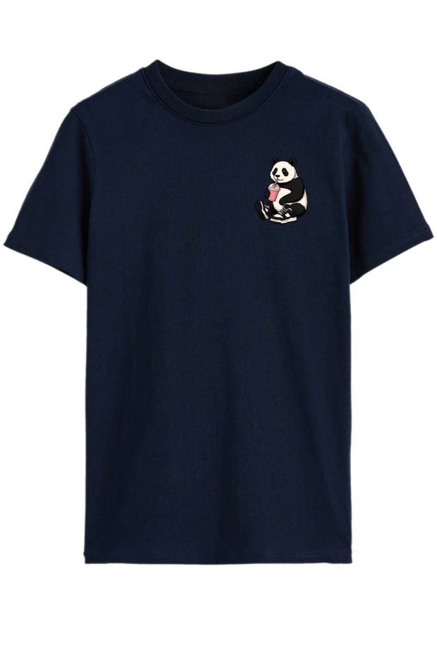 Panda Drinking Milkshake B Printed Kids T-Shirt