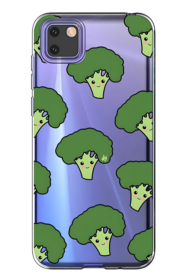 Huawei Y5P Compatible Cute Broccoli Patterned Transparent Phone Case - 1