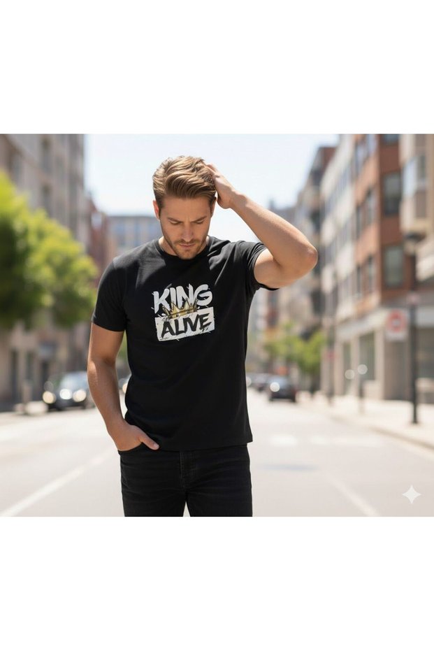 King Alive Men's Black Oversize Regular T-Shirt