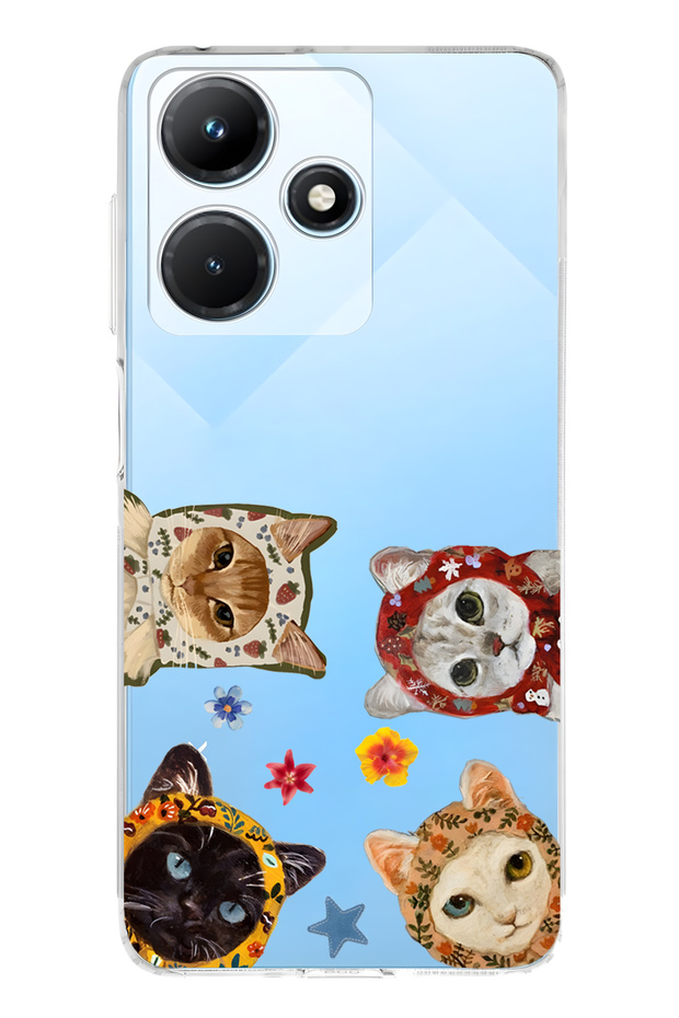 Infinix Hot 30I Compatible Cute Cats Patterned Transparent Phone Case