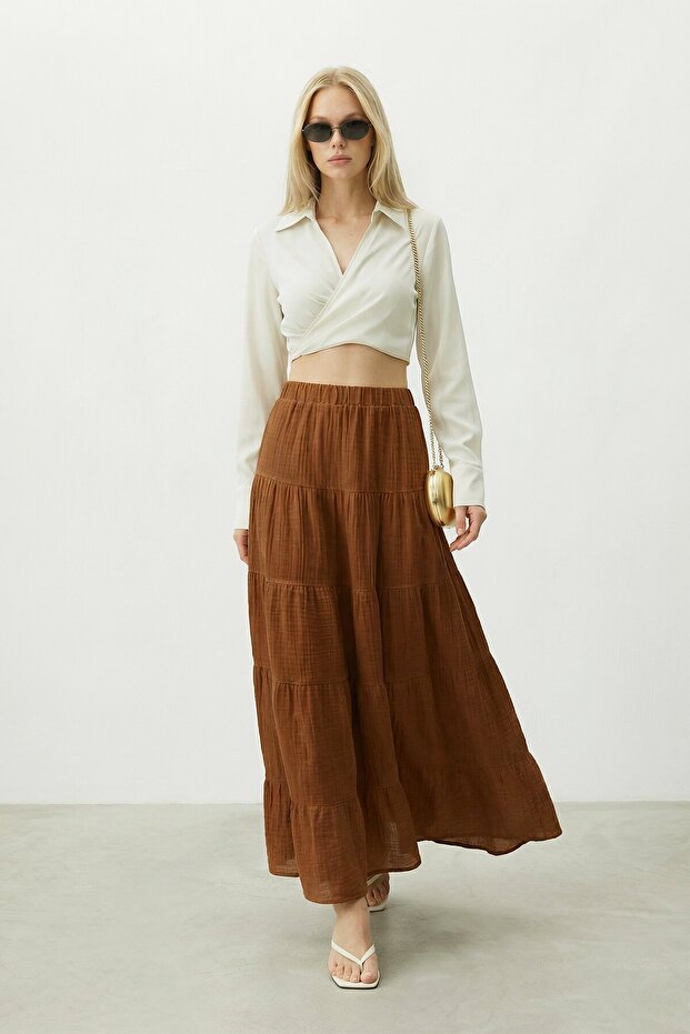 Beli Lastikli Katlı Midi Etek - 2