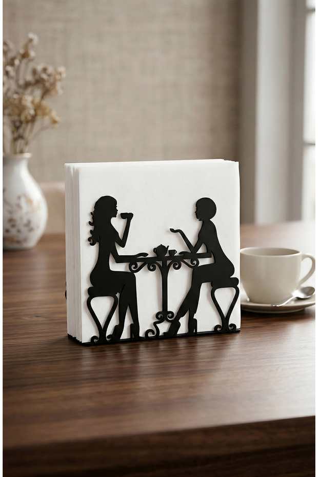 Metal Black Napkin Holder - Modern Desktop Napkin Holder with Female Figure, Chat-Themed Napkin Holder