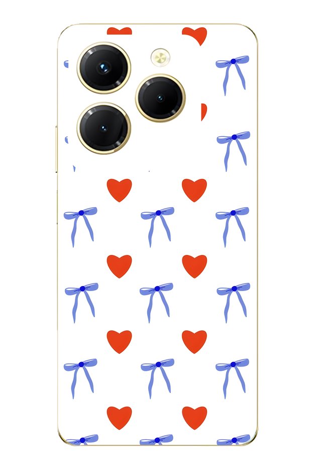 Infinix Hot 40I Compatible Heart and Ribbon Patterned Transparent Phone Case