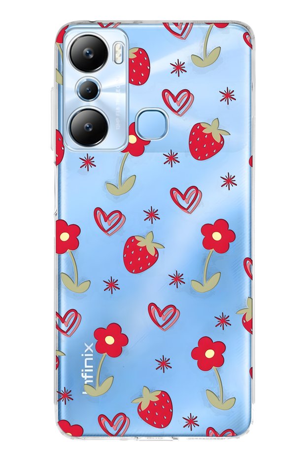 Infinix Hot 20I Compatible Strawberry and Heart Patterned Transparent Phone Case