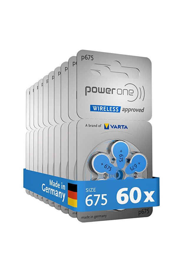 بطاريات سماعات أذن باور وان - مقاس 675 (اللون الأزرق) - عبوة توفير 60 حبة. power one