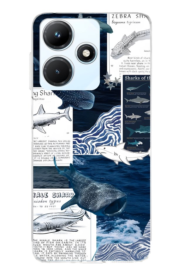 Infinix Hot 30I Compatible Shark and Ocean Theme Patterned Transparent Phone Case