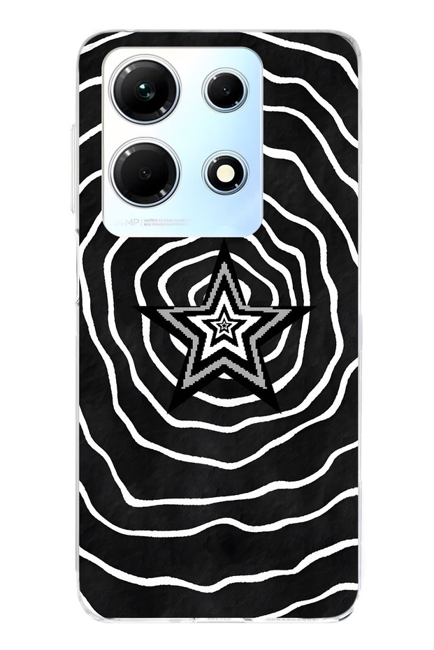 Infinix Note 30 Compatible Black White Star Patterned Transparent Phone Case