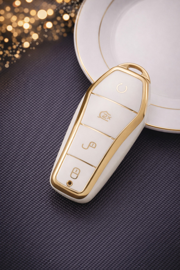 غطاء مفتاح إكسسوارات BYD Han باللون الأبيض والذهبي