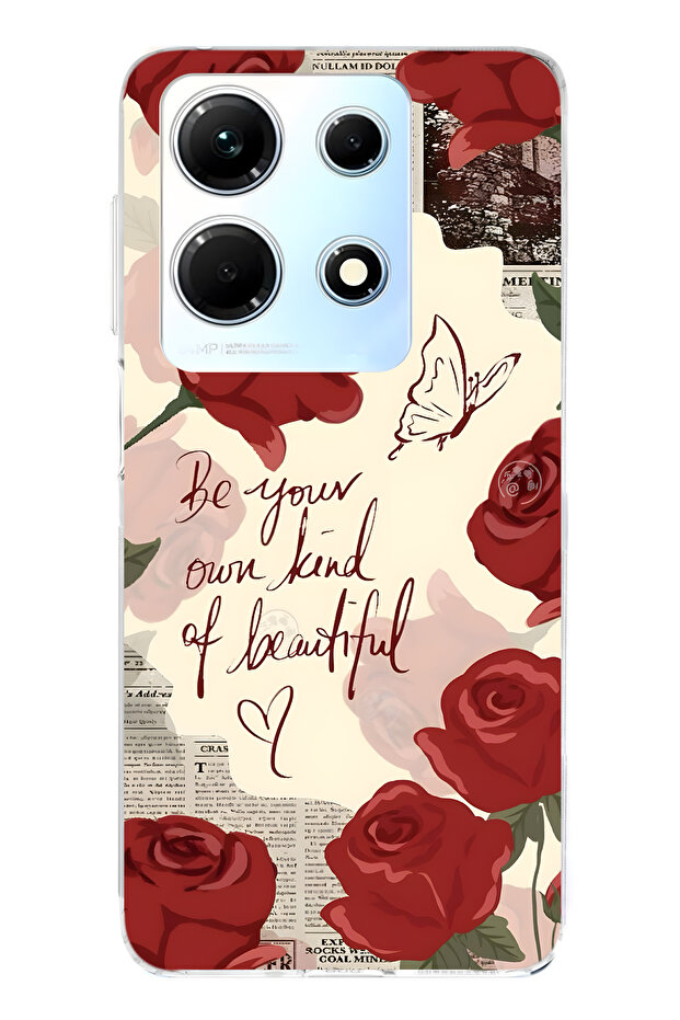 Infinix Note 30 Compatible Red Rose Patterned Transparent Phone Case - 1