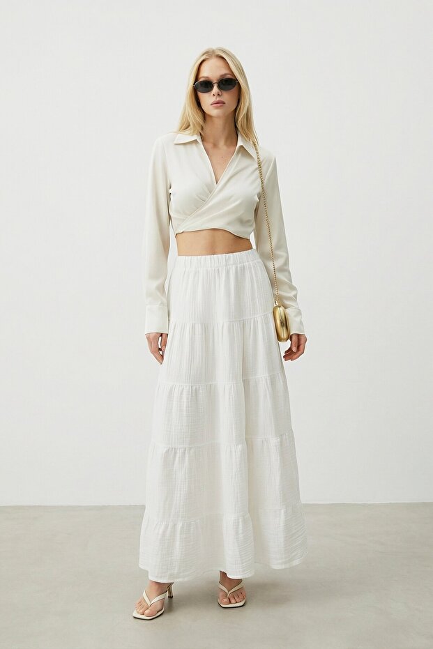 Beli Lastikli Katlı Midi Etek - 2