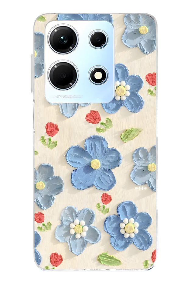 Infinix Note 30 Compatible Blue Oil Paint Floral Print Transparent Phone Case