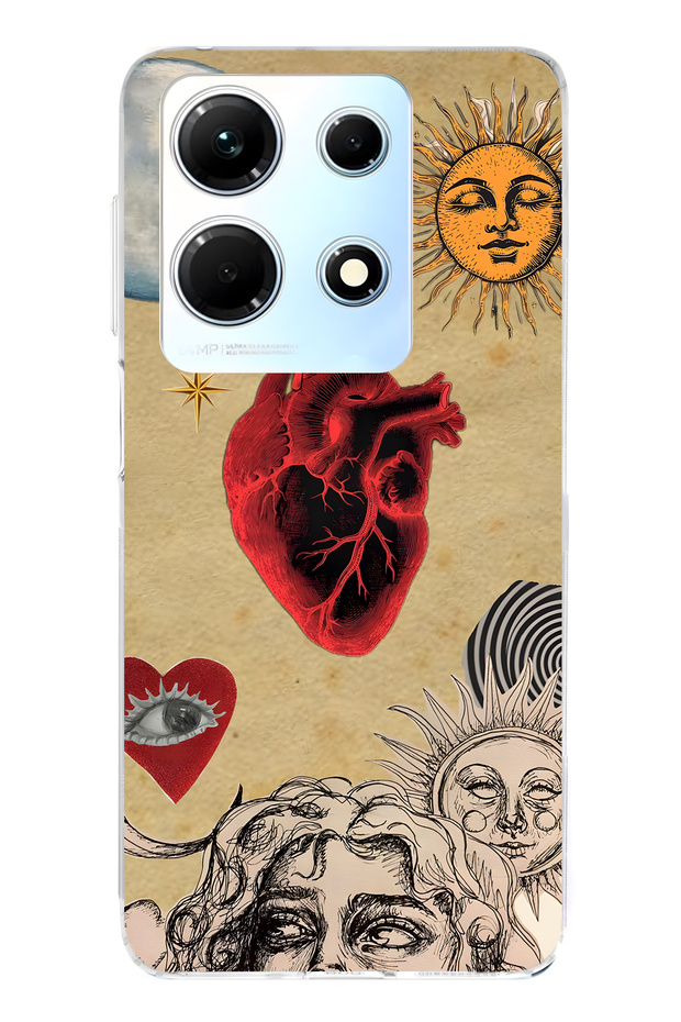 Infinix Note 30 Compatible Sun and Heart Collage Patterned Transparent Phone Case