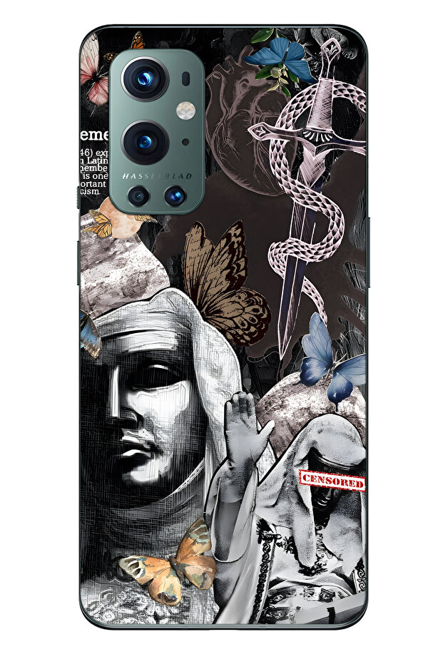 One Plus 9 Pro Compatible Gothic Butterfly Patterned Transparent Phone Case - 1