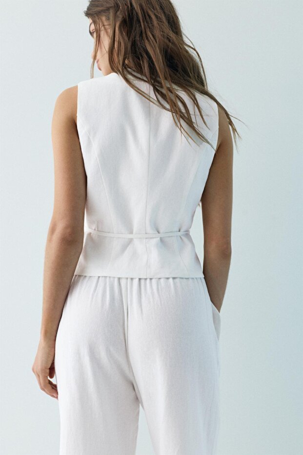 Yanları bağlamalı rustik yelek - 5