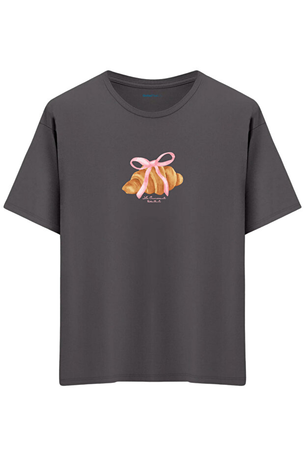 Croissant Printed Crew Neck Oversized T-Shirt