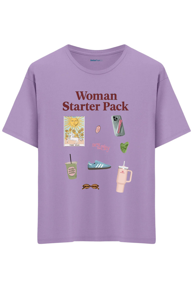 قميص Woman Starter Pack مطبوع ذو رقبة دائرية واسعة الحجم