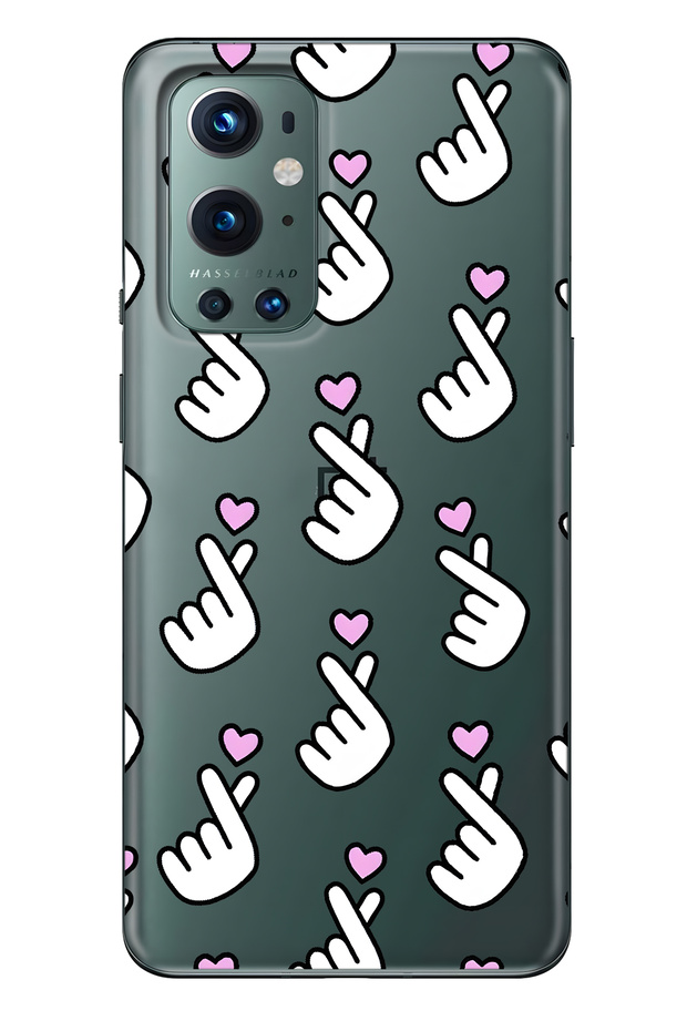 حافظة هاتف شفافة متوافقة مع هاتف ون بلس 9 برو من نوع Parmak Kalp منقوش - 1