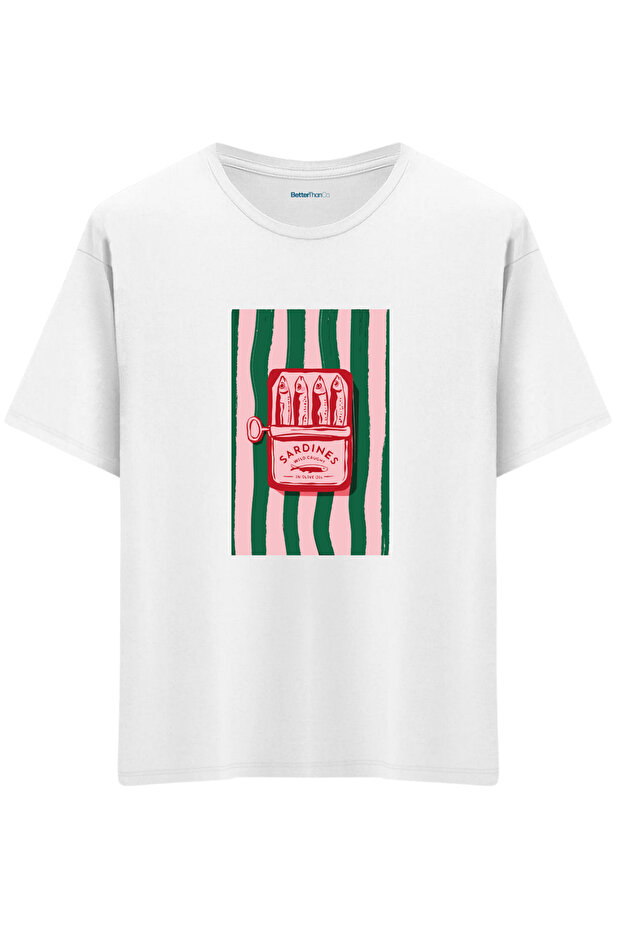 Sardines Printed Crew Neck Oversized T-Shirt