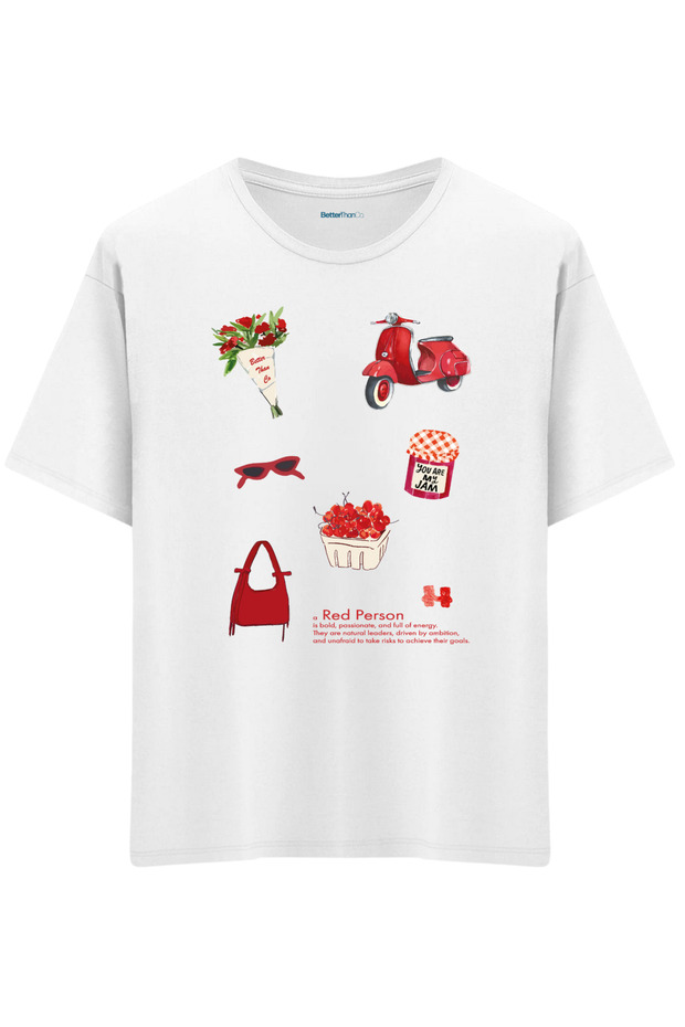 Red Person Printed Crew Neck Oversized T-Shirt