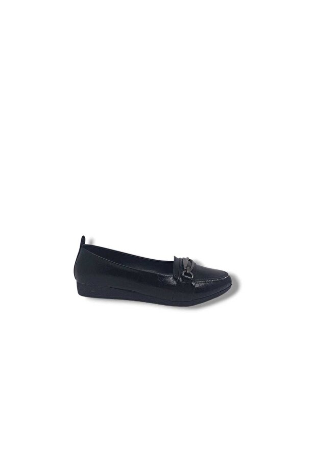 3058 Women's Black Patent Leather Buckled Shiny Large Size Ballet Flats Shoes 41 42