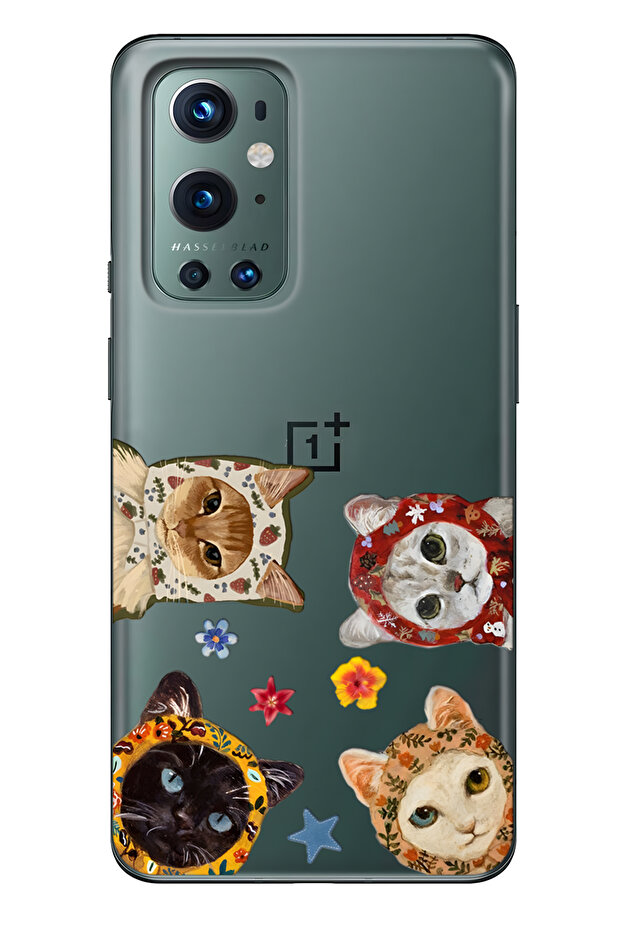 حافظة هاتف شفافة متوافقة مع One Plus 9 Pro Cute Cats منقوش - 1