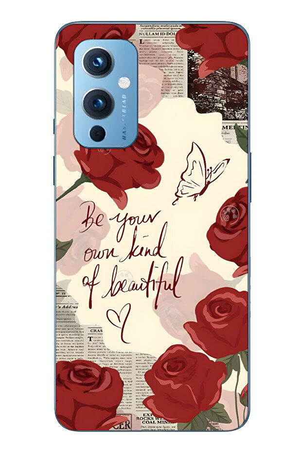 حافظة هاتف شفافة متوافقة مع ون بلس 9 باللون الأحمر الوردي منقوش - 1