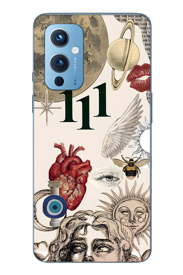 One Plus 9 Compatible Astro Symbolic Collage and 111 Energy Patterned Transparent Phone Case