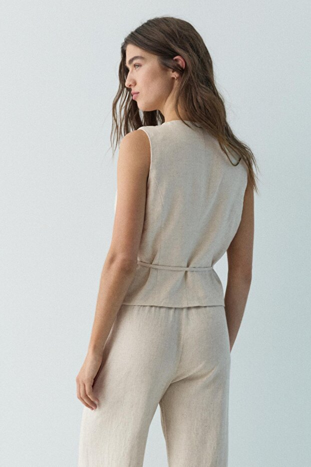 Yanları bağlamalı rustik yelek - 5