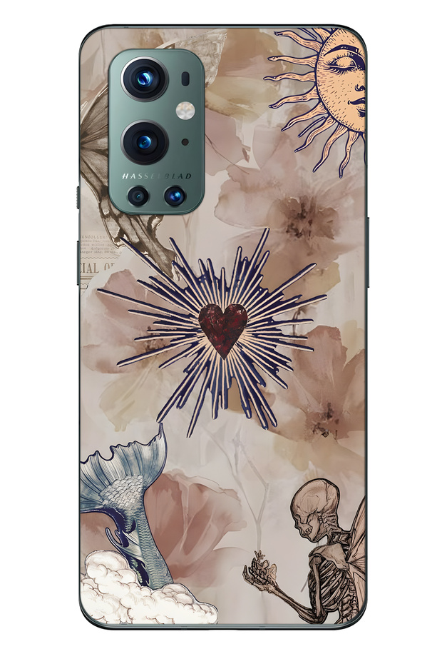حافظة هاتف شفافة متوافقة مع One Plus 9 Pro من Heart and Butterfly Collage منقوش