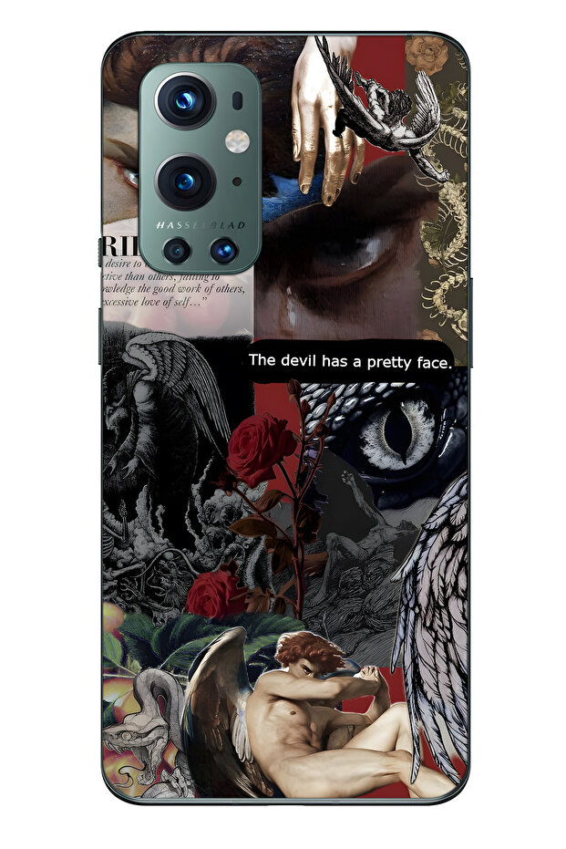One Plus 9 Pro Compatible Devil Face Patterned Transparent Phone Case - 1
